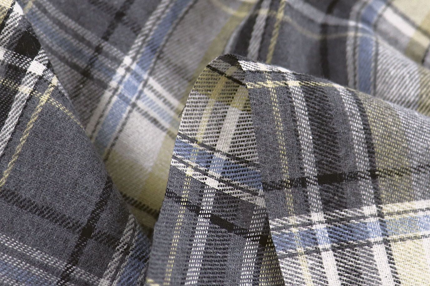 Рубашечная ткань принт/клетка бело-серая на светло-синем 1418-PY/D#16/C#1