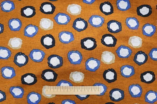 Трикотаж "Модал" принт/круги сине-бежевые на оранжевом 3561-PY/D#10/C#2