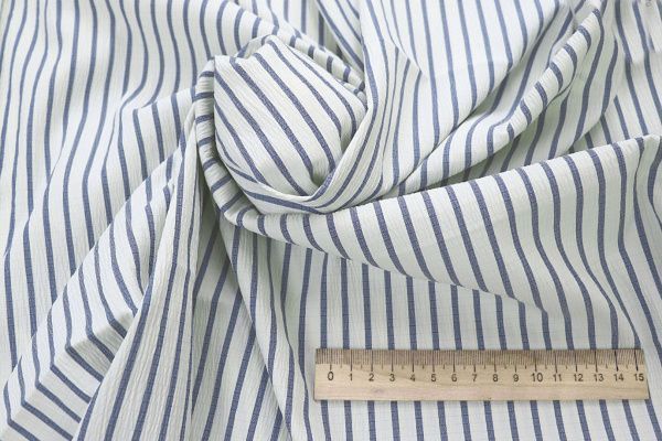 Хлопок жатый принт/полоска синяя на белом 4170-PY/C#6