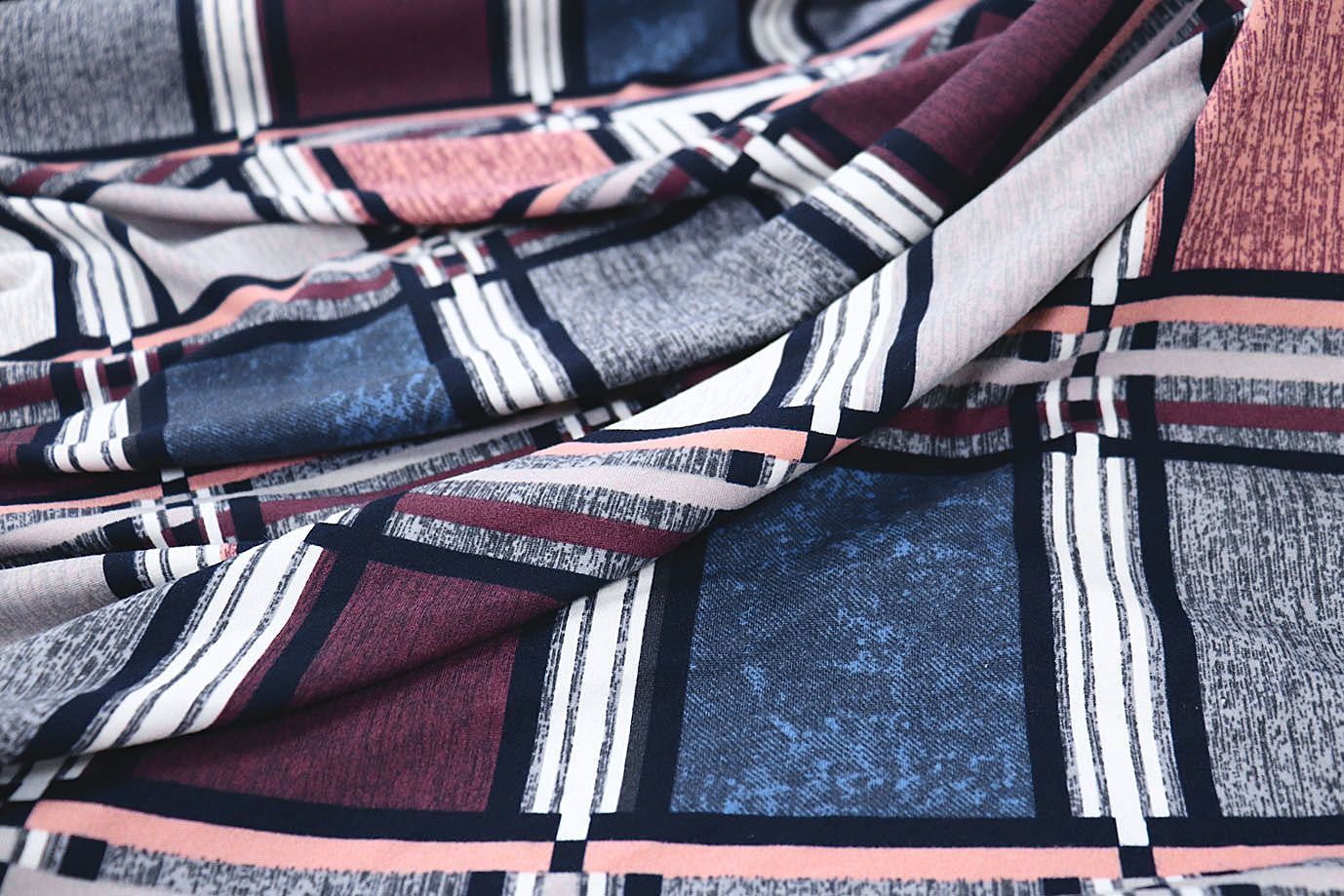 Трикотаж масло браш принт/клетка серо-розовая SSR-707A/D#11/C#1 (15881)