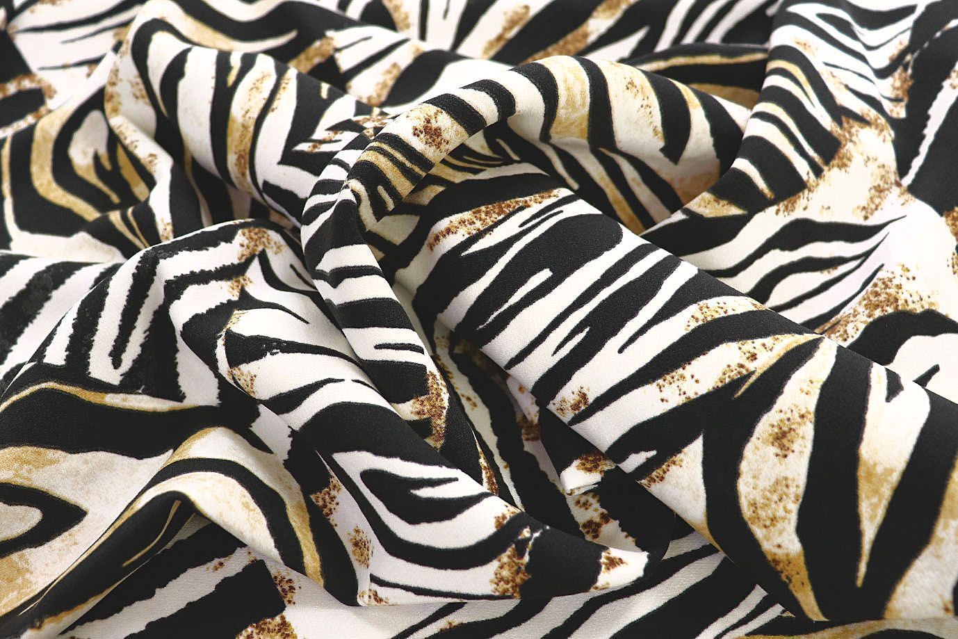 Костюмная ткань "Барби" стрейч принт/черно-коричневый на белом 3849-PY/D#3/C#1