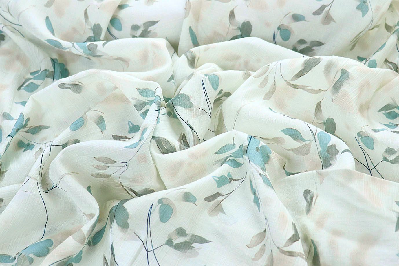 Лен "Медея" принт/цветы бирюзовые на молочном 4097-PY/D#7/C#1