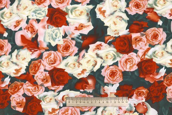 Штапель принт/цветы красно-кремовые на темно-зеленом 4205-PY/D#75/C#1