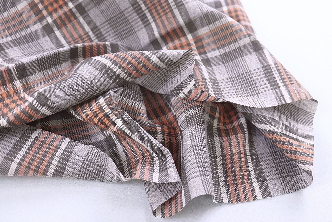 Рубашечная ткань принт/клетка оранжевая на сером 1418-PY/D#8/C#1