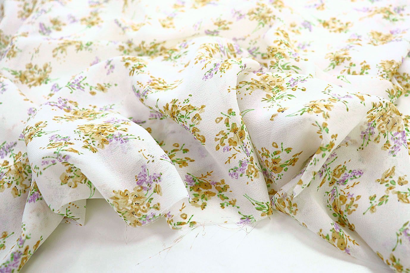 Шифон принт/цветы желто-сиреневые на молочном 3926-PY/D#1/C#1