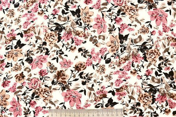 Штапель принт/цветы бежево-розовые на молочном 4203-PY/D#93/C#1