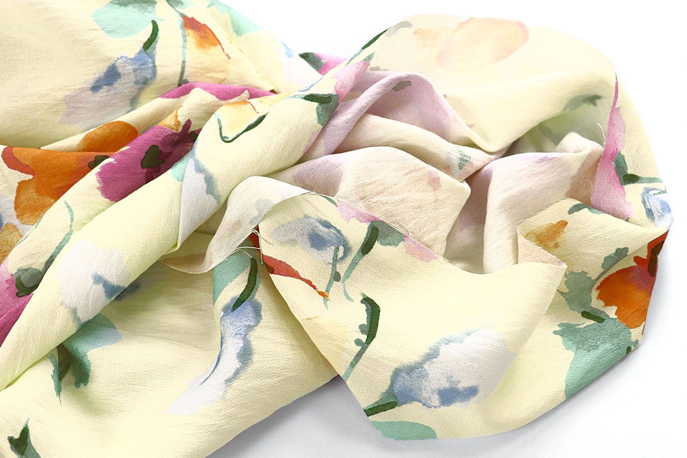 Лен БОХО принт/цветы пурпурно-оранжевые на салатном 4079-PY/D#23/C#3