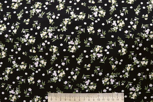 Шелк сатин принт/цветы бело-зеленые на черном 4104-PY/D#1/C#1 (12479)