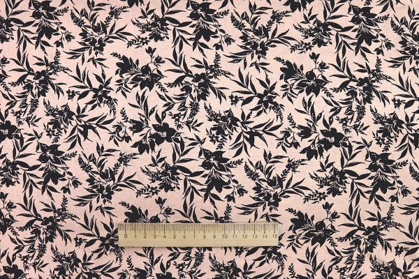Штапель принт/цветы черные на персиковом 1374-PY/D#10/C#5