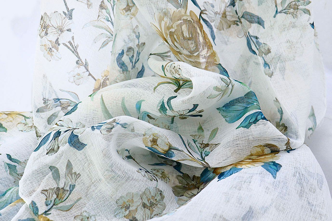 Тюль принт/цветы серо-желтые WBC23/C#20B