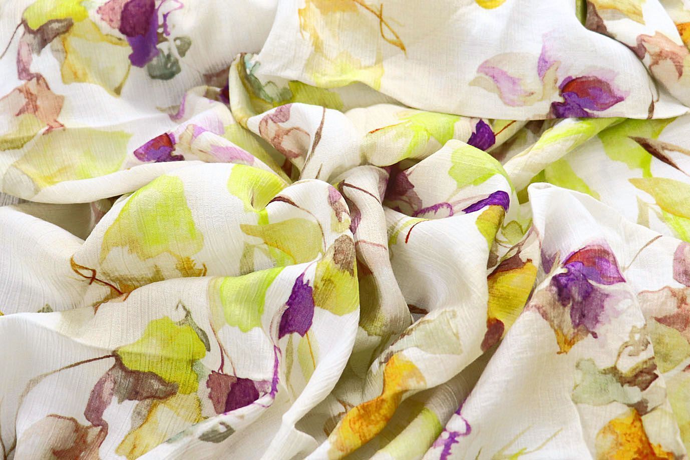 Лен "Медея" принт/цветы салатово-фиолетовые на белом 4097-PY/D#6/C#2