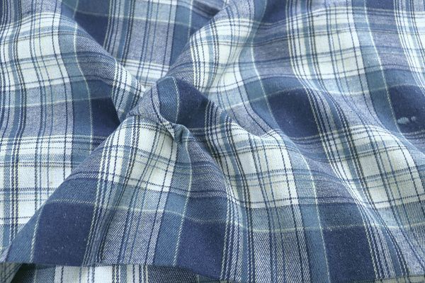 Рубашечная ткань принт/клетка синяя на белом 1418-PY/D#19/C#2