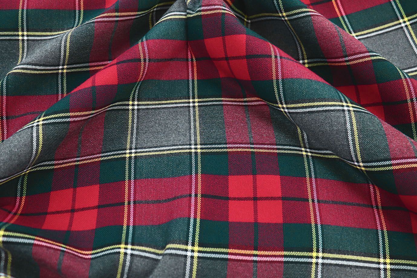 Костюмная ткань принт/клетка желто-красная на зеленом 2811-PY/D#8/С#2