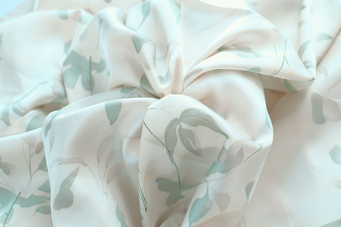 Сатин "Армани" принт/цветы серо-изумрудные на белом 4021-PY/D#2/C#1