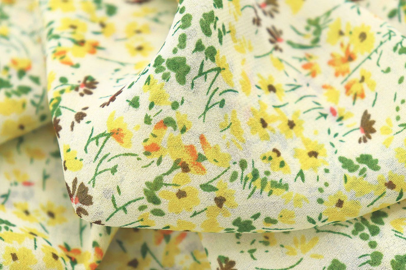 Шифон принт/цветы желтые на молочном 3707-PY/D#51/C#1 (11592)