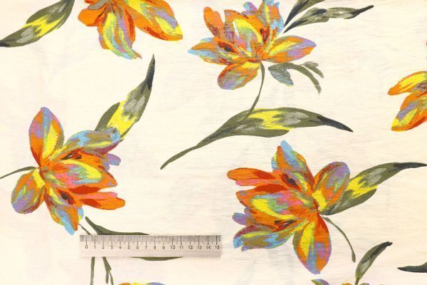 Лен БОХО принт/оранжевый на молочном 4077-PY/D#10/C#2