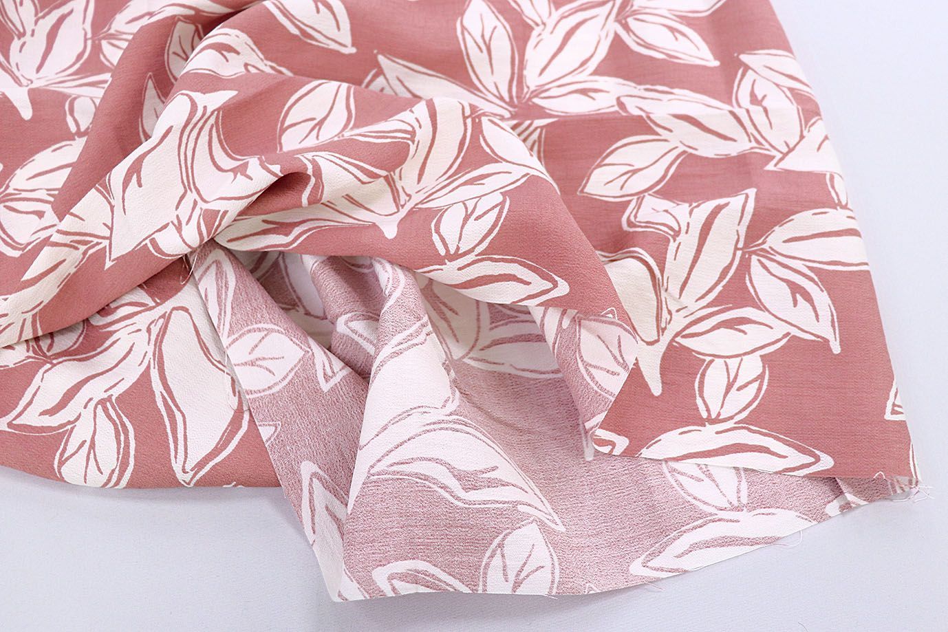 Лен БОХО принт/листья белые на персиковом 3815-PY/D#1/C#5