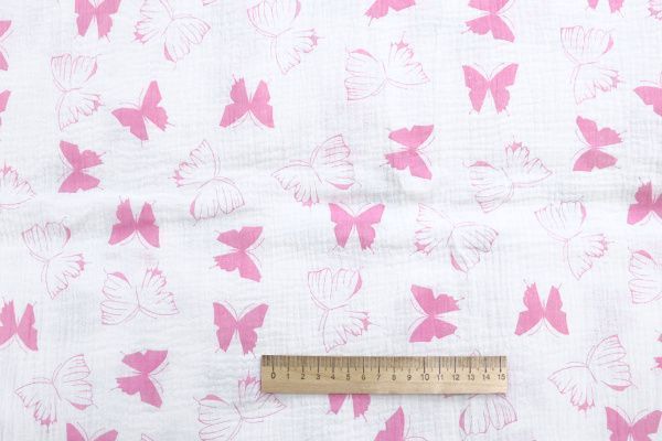 Муслин принт/бабочки розовые на белом 1393-PY/D#12/C#3