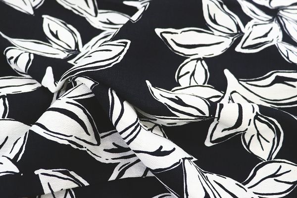 Лен БОХО принт/листья белые на черном 3815-PY/D#1/C#10