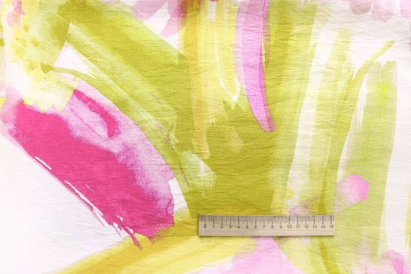 Лен БОХО принт/розовый и лимонный на белом 4077-PY/D#9/C#3