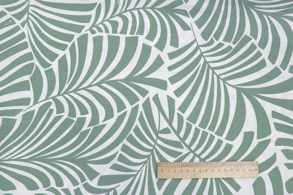 Лен N/R слаб принт/листья мятные на белом 3826-PY/D#2/C#2