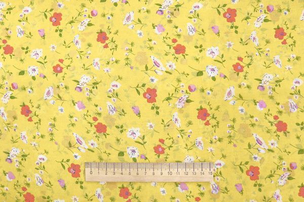 Шифон принт/цветы бело-коралловые на желтом 3707-PY/D#54/C#3
