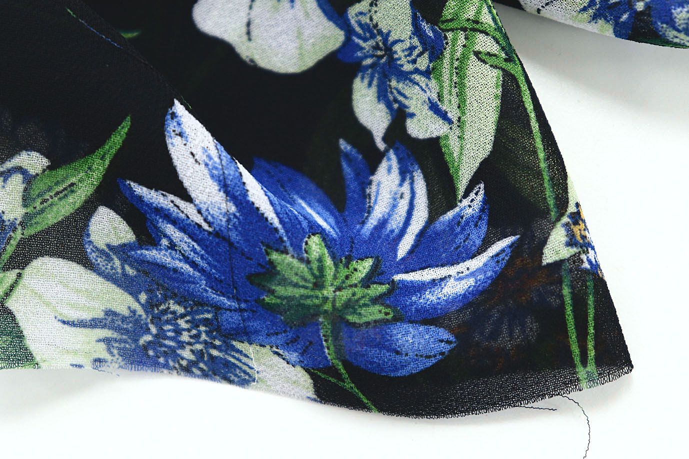 Шифон креп принт/цветы сине-розовые на черном 3639-PY/D#19/C#4