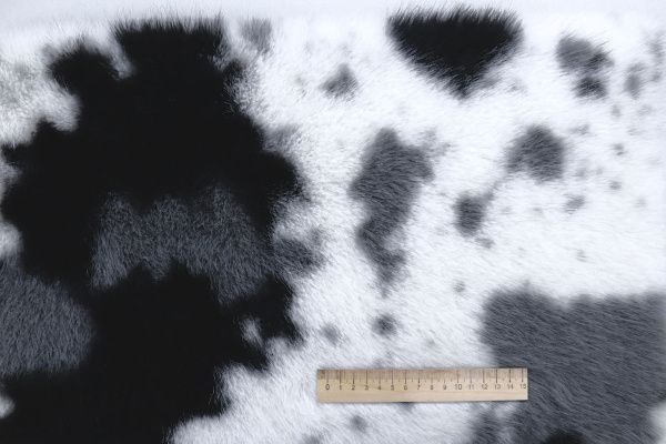 Искусственный мех "Песец" принт/пятна черно-серые на белом AP50619/D#289-6202/C#F