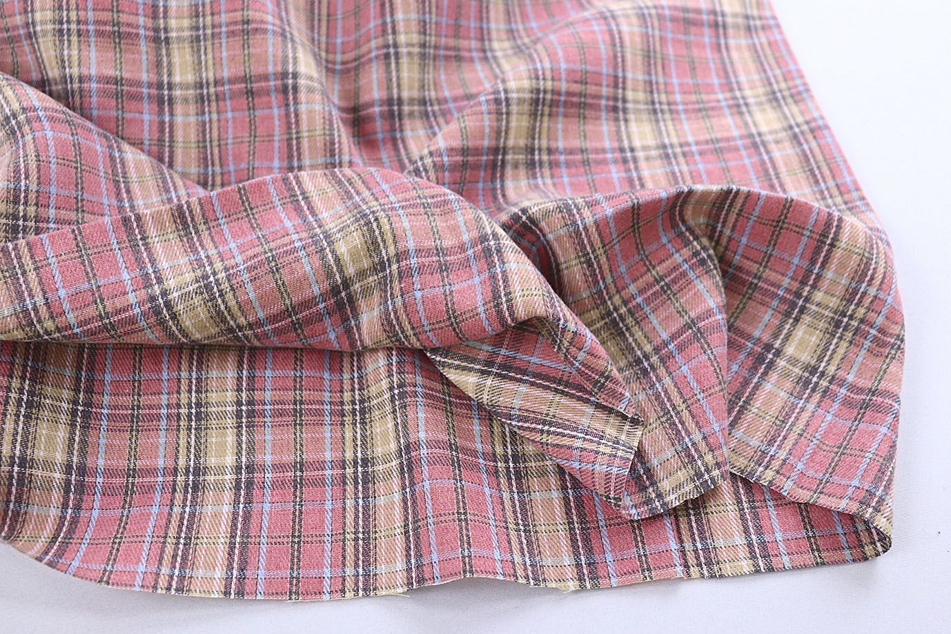 Рубашечная ткань принт/клетка серо-бежевая на розовом 1418-PY/D#15/C#1