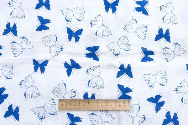 Муслин принт/бабочки синие на белом 1393-PY/D#12/C#4
