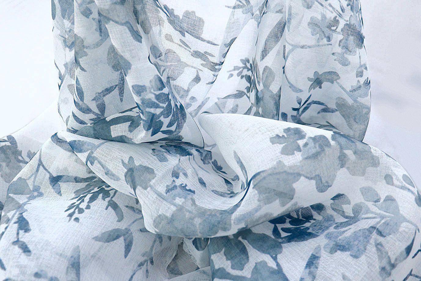 Тюль принт/листья серо-синие WBC23/C#9B