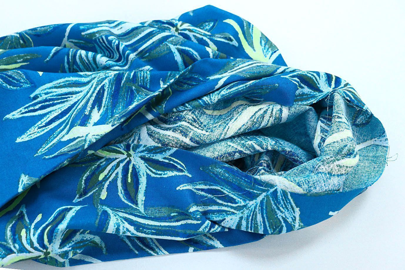 Лен принт/листья зелено-голубые на синем 3852-PY/D#1/C#3