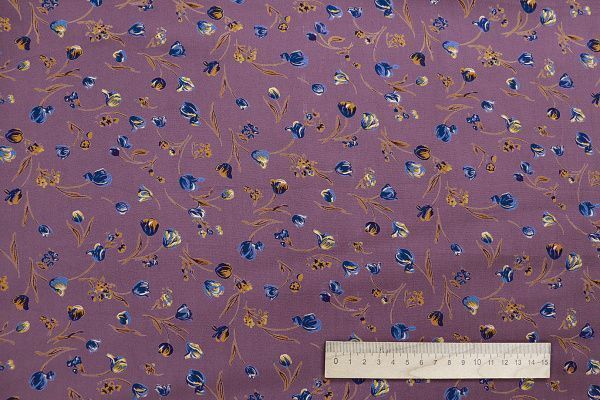 Штапель принт/цветы синие на сливовом 1466-PY/D#3/C#4