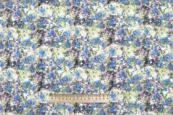 Штапель принт/цветы сине-розовые на лаймовом 4205-PY/D#31/C#3