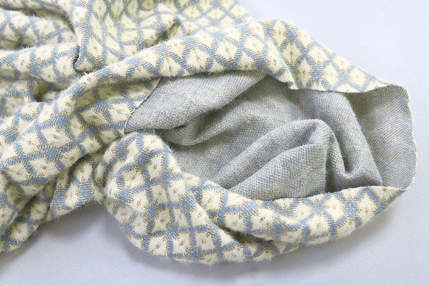 Трикотаж жаккард с люрексом принт/голубой на молочном 3976-PY/D#3/C#3