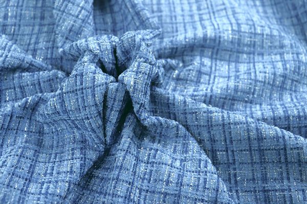 Пальтовая ткань "Шанель" принт/клетка синяя 1361-6536/C#34 (50311)