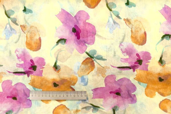 Органза принт/цветы пурпурно-оранжевые на салатном 4080-PY/D#23/C#3