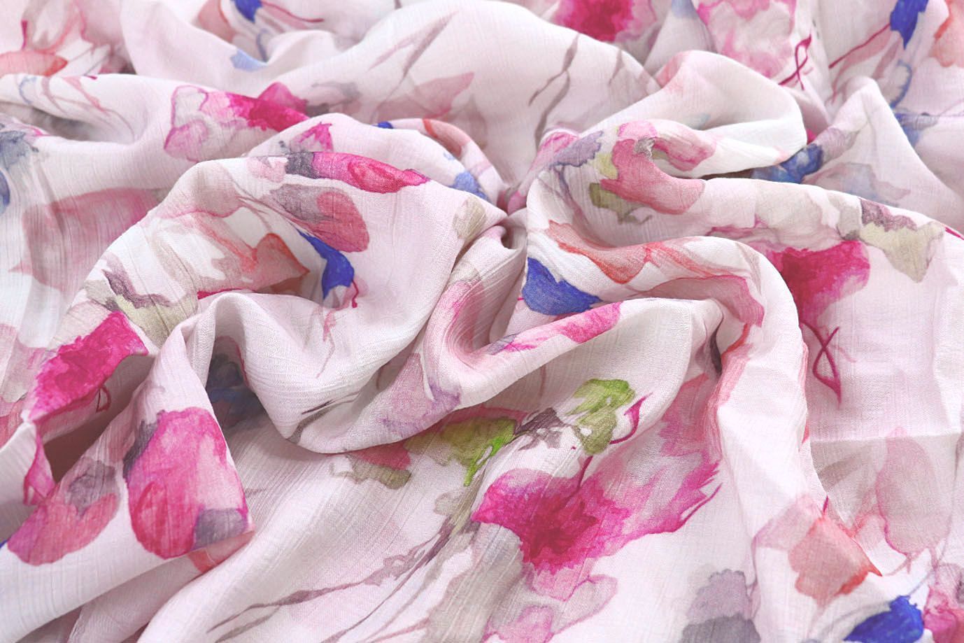 Лен "Медея" принт/цветы розово-синие на белом 4097-PY/D#6/C#1