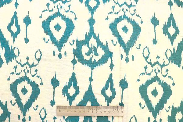 Лен БОХО принт/узор бирюзовый на молочном 3879-PY/D#1/C#1