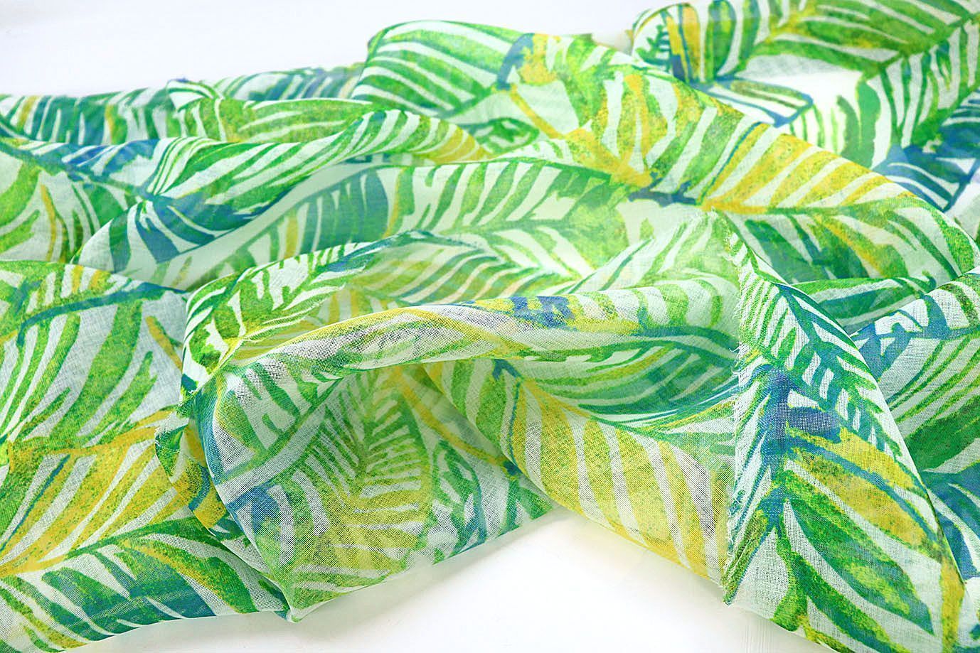 Тюль принт/листья сине-желто-зеленые WBC23/C#3B