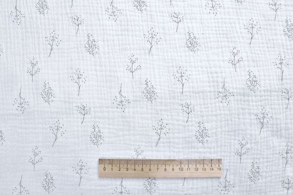 Муслин принт/ветки серые на белом 4017-PY/D#5