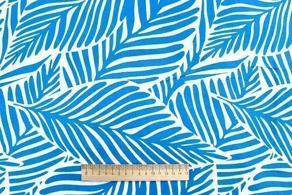 Штапель принт/листья синие на белом 1374-PY/D#20/C#9