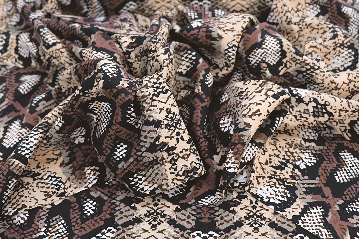 Штапель принт/змея черно-шоколадная на молочном 3861-PY/D#18/C#2