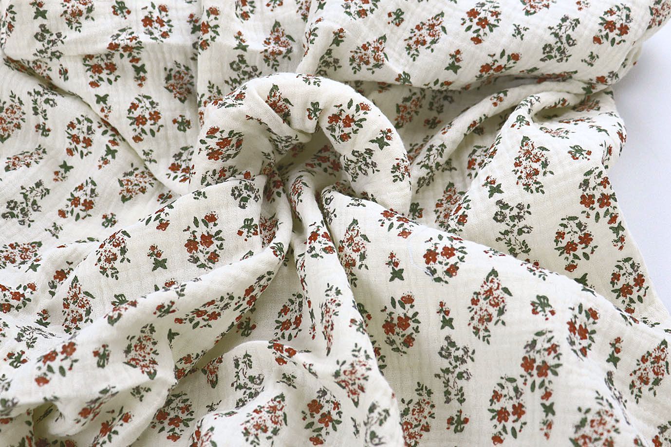 Муслин принт/цветы зелено-коричневые на молочном 4082-PY/D#5/C#1