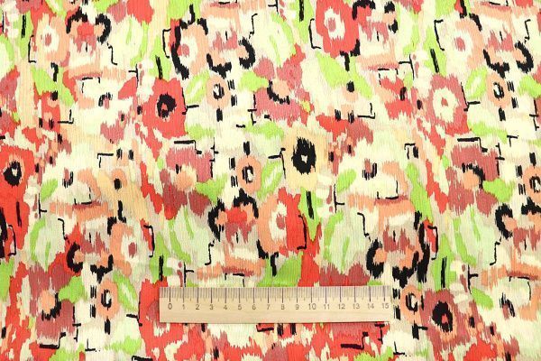 Сатин "София" креш принт/зелено-коралловый 3608-PY/D#1/C#2