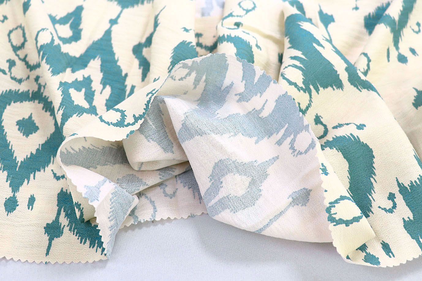 Лен БОХО принт/узор бирюзовый на молочном 3879-PY/D#1/C#1