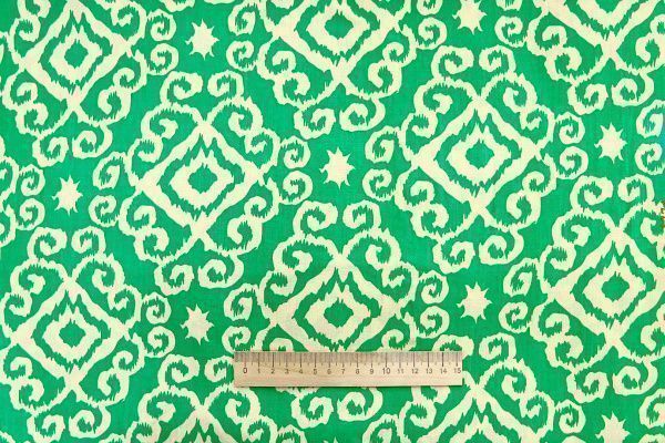 Штапель принт/узор молочный на зеленом 1374-PY/D#31/C#1