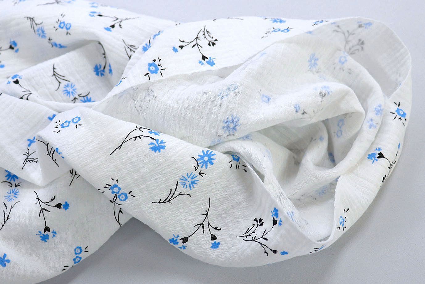 Муслин принт/цветы голубые на белом 1393-PY/D#1/C#1