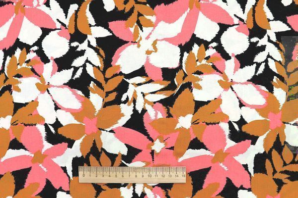 Штапель принт/цветы оранжево-розовые 1374-PY/D#13/C#1