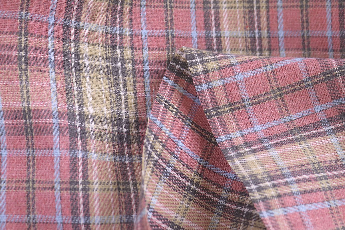 Рубашечная ткань принт/клетка серо-бежевая на розовом 1418-PY/D#15/C#1